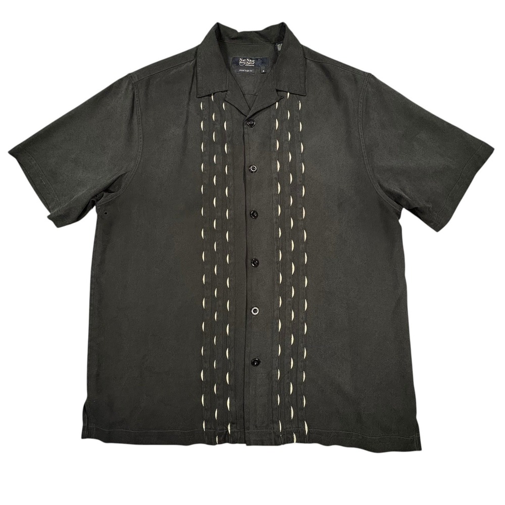 Nat Nast Silk Soprano Bowling Shirt Mens M Black Embroidered American Fit